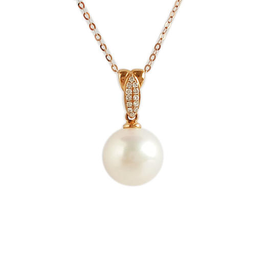 【天然正品】AU750玫瑰金镶天然近完美10.6MM akoya海水珍珠吊坠项链020725XY61 现售价：2680 商品图0