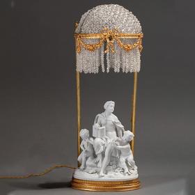【已售】独角鹿西洋古董法国出品铜鎏金精雕装饰水晶灯罩天使阅读主题素胎瓷人物雕塑底座古董台灯艺术摆件