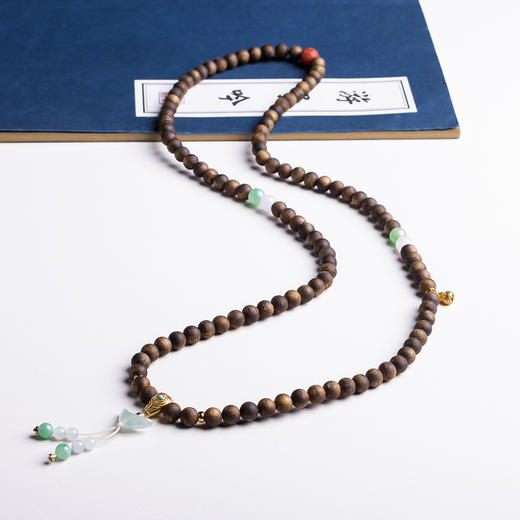 xy0402沉香+翡翠元宝双圈手链108佛珠项链 商品图1
