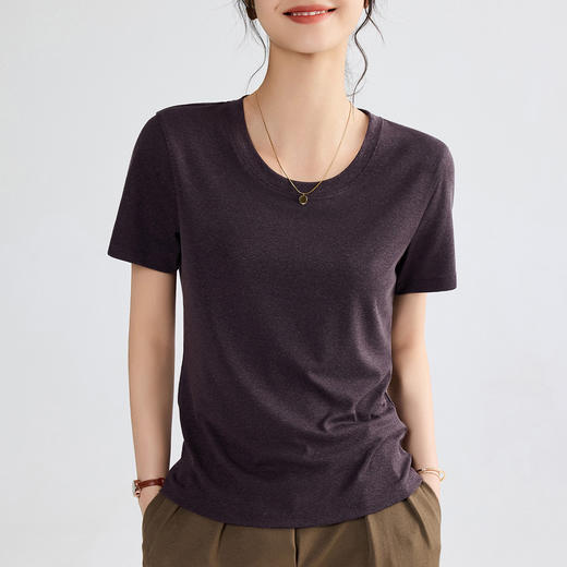 「自」全新升级【铂金会员109/天猫149/差价40】(20748)洛诗琳莱赛尔亚麻U领T恤2025夏季正肩显瘦小飞袖凉感上衣 商品图2