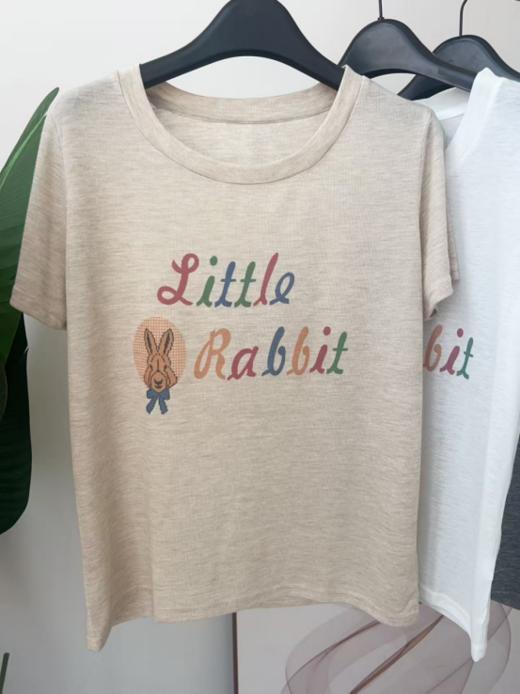 【MOMOTIABIN莱赛尔圆领小兔子彩色梦印花T恤YCHZ81】🎀它采用莱赛尔面料,触感柔软得不像话，贴身穿就像被云朵☁️🎀经典的圆领设计，简洁大方又百搭，能很好地修饰颈部线条，展现出优雅的气质 商品图1