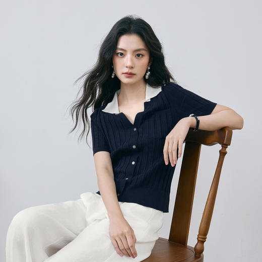 【商场同款】诗凡黎天丝针织衫2025夏新款显瘦V领上衣女3G5231911 商品图2