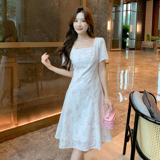 奢姿大码女装2025夏季时尚方领短袖连衣裙胖妹妹气质减龄碎花裙子9952890592 商品图4