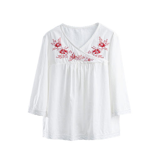 绽放432朵/【复活款·2010年绣花小衫】轻柔棉交叉V领七分袖T恤女 商品图4