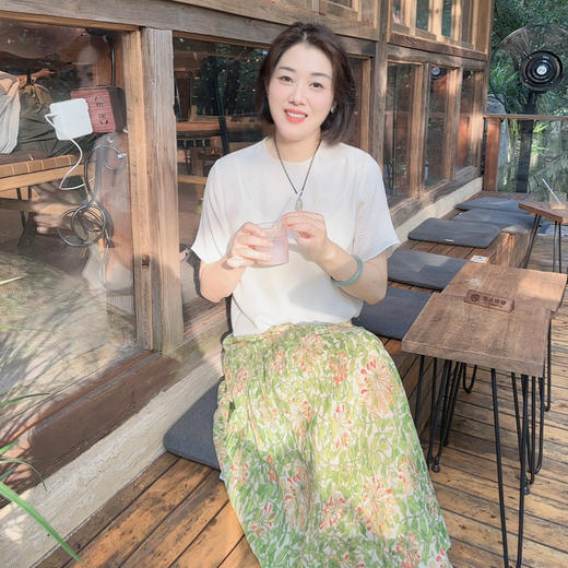 火桐hooton 嘉兰盛开 亚麻印花度假风半裙20329903 商品图0