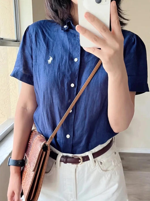 【高品质私服】【RL藏青亚麻短袖衬衫】天然亚麻经纬，松弛慵懒自在，藏青亚麻的随性中和了职场的紧绷G14XX-CC【无标出货 介意慎拍】 商品图7
