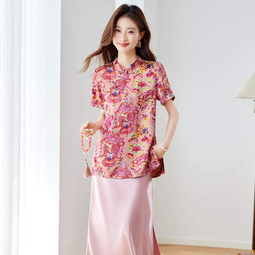 奥黛短袖改良旗袍衬衫，火暴套头刻花上衣HR-XYSP6073 商品图3