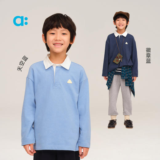 【秋Vol.1】allblu幼岚【全棉POLO领卫T】儿童T恤25秋新款柔软挺阔有型ZY 商品图3