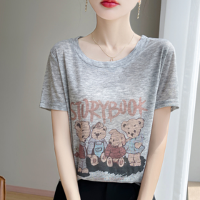 【MOMOTIABIN莱赛尔圆领撞色小熊提花T恤YCHZ78】✅顶级面料三合一：⁤100%莱赛尔！⁡✅短袖软糯凉滑到像第二层肌肤！⁣✅天然凉感纤维，38°高温依旧清爽宜人~