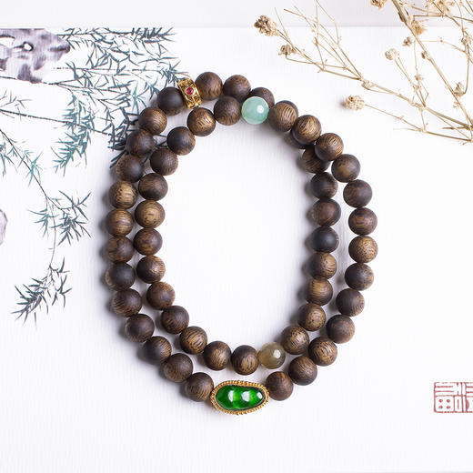 xy0398沉香+翡翠福豆双圈手链项链 商品图1