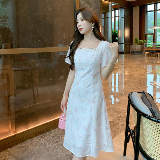 奢姿大码女装2025夏季时尚方领短袖连衣裙胖妹妹气质减龄碎花裙子9952890592 商品图1