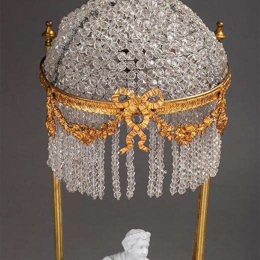 【已售】独角鹿西洋古董法国出品铜鎏金精雕装饰水晶灯罩天使阅读主题素胎瓷人物雕塑底座古董台灯艺术摆件 商品图2