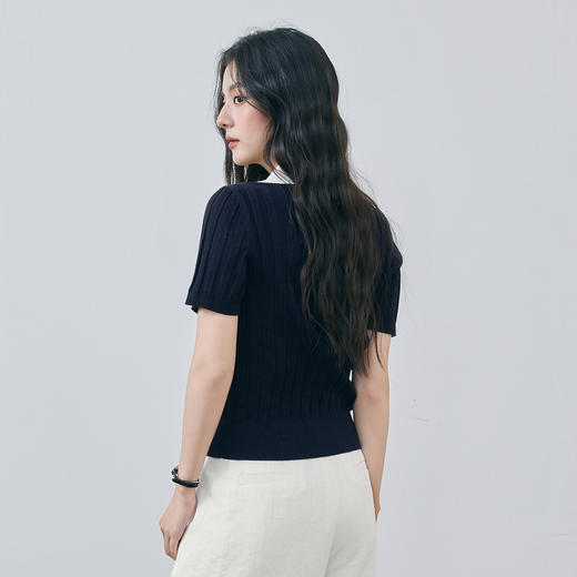 【商场同款】诗凡黎天丝针织衫2025夏新款显瘦V领上衣女3G5231911 商品图4