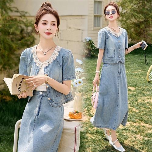 时尚甜美拼接牛仔套装两件套HRYZ2072 商品图1