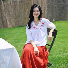 绽放432朵/【复活款·2010年绣花小衫】轻柔棉交叉V领七分袖T恤女