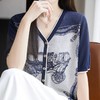 佐姿莎 复古提花优雅针织短袖 马车/蝴蝶两种图案，圆领款/假开衫款两种版型；莱赛尔面料垂顺柔软，清爽舒适，复古提花设计，微松H型廓形，穿着舒适 商品缩略图7