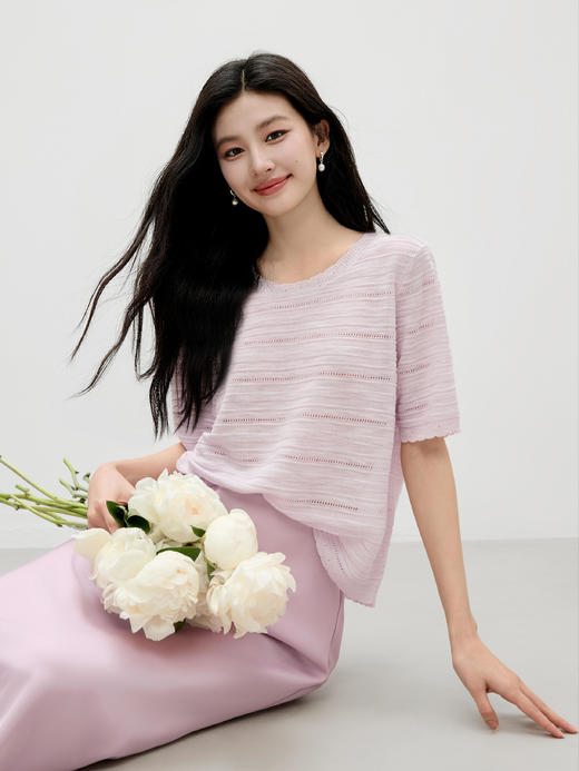 温柔治愈娴娴衫绝美淡紫肌理感莱赛尔衫 商品图1