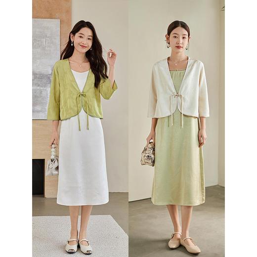 【专属特价】熙世界国风汉服改良中式套装女夏季新款提花短外套吊带裙子两件套 商品图5