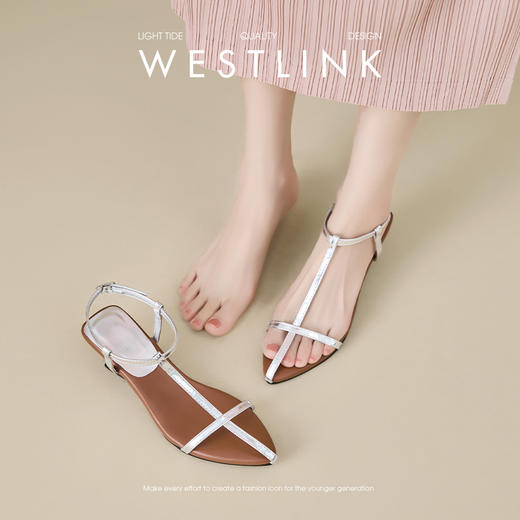 西遇尖头坡跟凉鞋女夏季新款绝美法式十字带简约高跟鞋罗马鞋V1456882/V1456883 商品图3