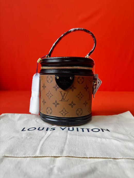 LOUIS VUITTON Cannes 经典老花发财桶 涂层帆布拼牛皮饰边 水桶包手提单肩斜挎包 小号 女款 棕色 商品图6