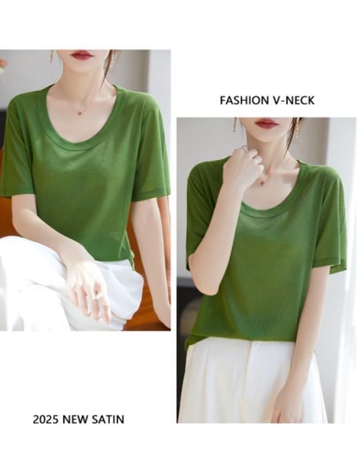 夏日懒人美学天花板！【MOMOTIABIN韩系慵懒感天丝U领短袖YYTMA84】版型慵懒又随性日常，一件轻松搞定出门不费脑穿搭 商品图5