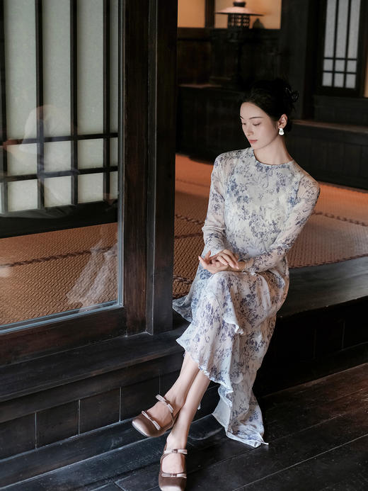 盛唐牡丹| 真丝雪纺斜摆长裙 商品图2