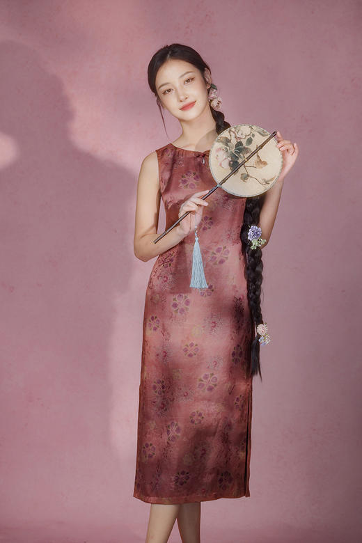 逸红颜明月优选#23姆米冰凉透孔罗提花红云纱连衣裙「情丝乐颜」橘霞佛赤衬得肌肤如玉~ 商品图1