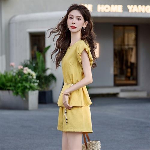 时尚棉质显瘦系带花苞袖，时尚短袖两件套装HR-987 商品图4