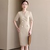 IWY/纸片人通勤装_高级感卡其色双排扣西装连衣裙夏季职业装WQ179 商品缩略图2