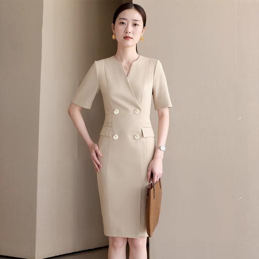 IWY/纸片人通勤装_高级感卡其色双排扣西装连衣裙夏季职业装WQ179 商品图2