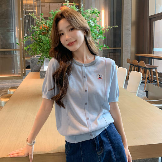 奢姿大码女装2025夏季新款时尚圆领短袖上衣胖妹妹气质简约开衫9552669761 商品图1