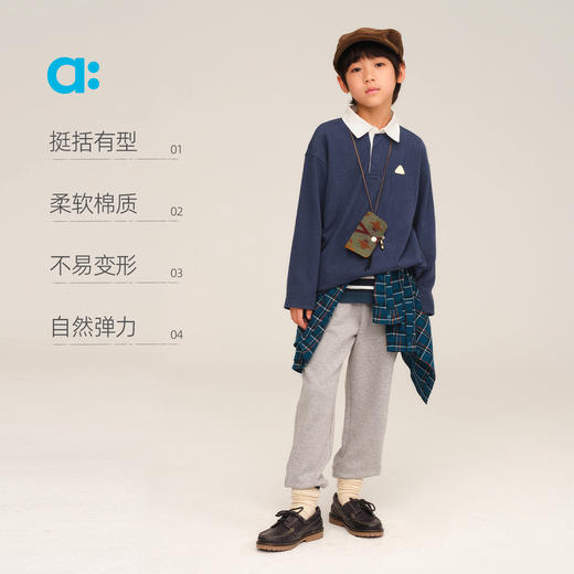 【秋Vol.1】allblu幼岚【全棉POLO领卫T】儿童T恤25秋新款柔软挺阔有型ZY 商品图2