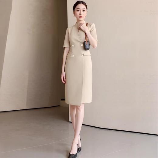 IWY/纸片人通勤装_高级感卡其色双排扣西装连衣裙夏季职业装WQ179 商品图3