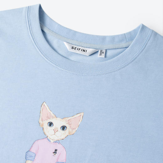 【商场同款】【萌宠系列】诗凡黎猫咪印花T恤2025夏新款宽松短袖上衣3G4600671 商品图2