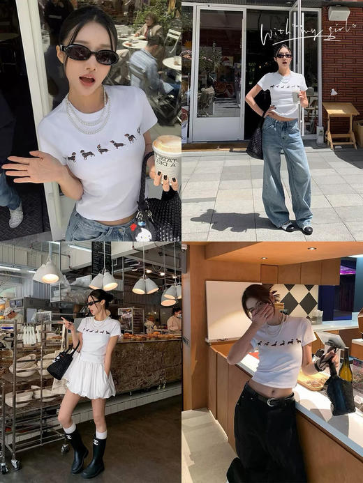 【高品质私服】【MG狗狗印花弹力短袖T恤】弹性十足却不紧绷，设计简约大方，辣妹出街必备款G1453-CC【无标出货 介意慎拍】 商品图1