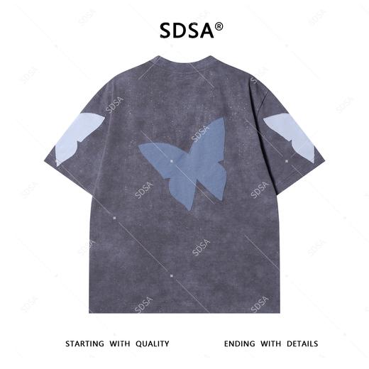 T4044夏季高级感新款男士潮牌撞色贴布蝴蝶设计短袖T恤满天星圆领上衣 商品图4