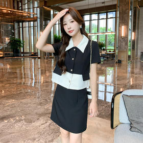 奢姿大码女装2025夏季气质POLO领两件套胖妹妹撞色时尚通勤套装9952902968