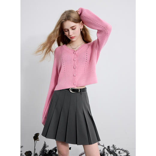 【宋轶同款】三彩2025秋季新款miu系灰色收腰百褶裙半身裙A字短裙小个子M 商品图1