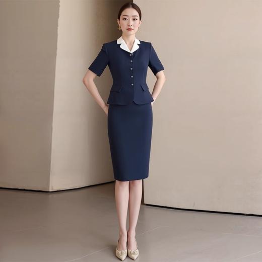 IWY/高端藏青色撞色拼接设计感西装套装通勤商务主持人正装女25CS792 商品图1