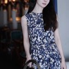 MAXM**A同款同款走秀款泼墨蓝白印花收腰连衣裙 商品缩略图2
