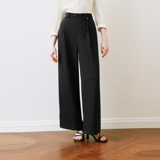 【商场同款】诗凡黎黑色直筒休闲裤2025夏百搭通勤长裤3G4150531 商品图0