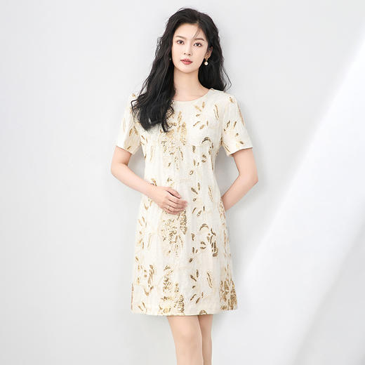 「高货wl」全新升级【铂金会员330/天猫439/差价109】(13021)洛诗琳时髦重工亮片刺绣连衣裙2025夏季圆领气质中长裙 商品图0