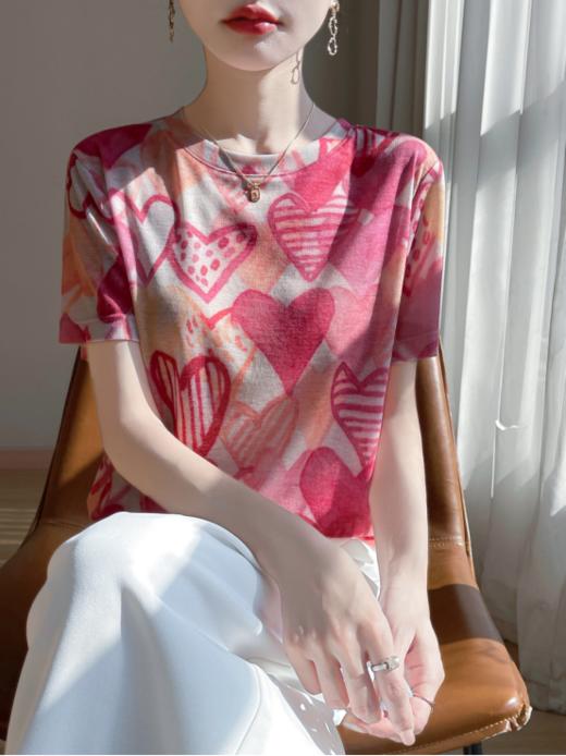 三伏天穿出诗意的天丝短袖【MOMOTIABIN撞色水墨短袖YYTMA79】 给姐姐的“第二层肌肤”灰调烟雨青/雾紫渐变，如生宣晕开的写意山水 商品图4