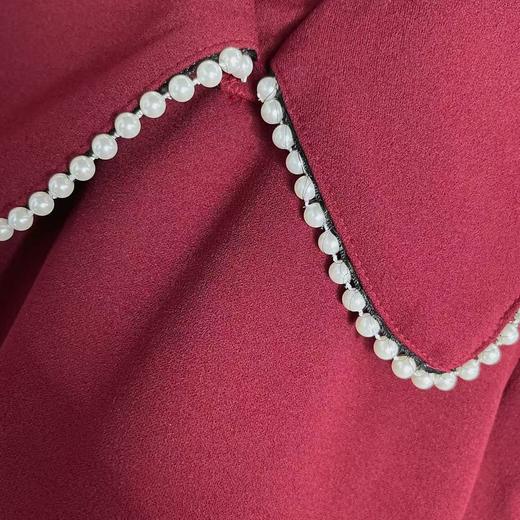 【诗铭洛可】1906连衣裙翻领手工钉珠珍珠边长袖连衣裙B20-2 商品图3