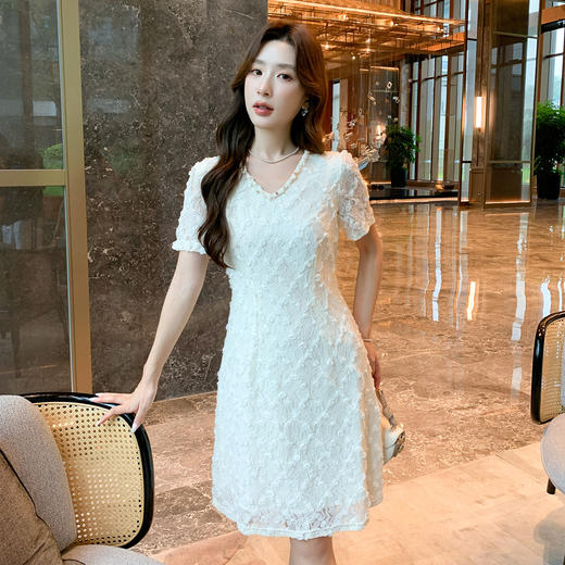 奢姿大码女装2026夏季波西米亚风提花蕾丝连衣裙胖妹妹V领裙子9952822032【1】 商品图4