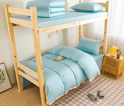 GRACE SPACE格调空间 简约拼色长绒棉绣花床单三件套 商品图0