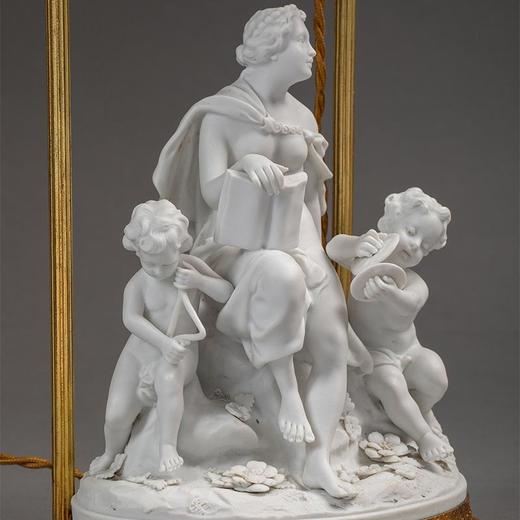 【已售】独角鹿西洋古董法国出品铜鎏金精雕装饰水晶灯罩天使阅读主题素胎瓷人物雕塑底座古董台灯艺术摆件 商品图3