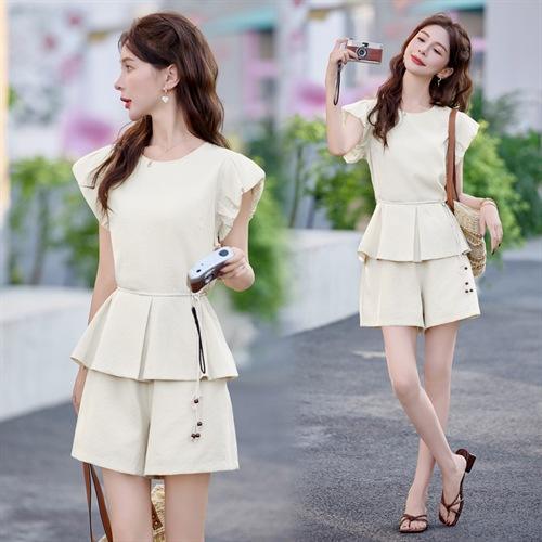 时尚棉质显瘦系带花苞袖，时尚短袖两件套装HR-987 商品图1