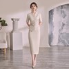 IWY/高端名媛风短袖收腰显瘦卡其色西装套装正式场合职业装WCS180 商品缩略图0