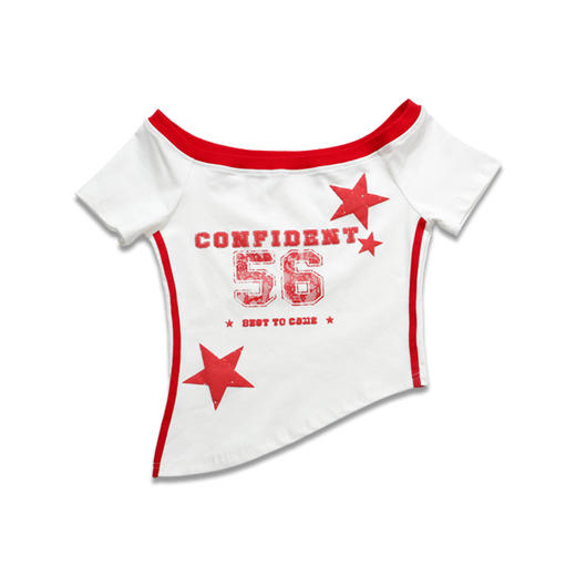 【商场同款】女款时尚泽西风字母斜肩T恤纪念日百货163302409 商品图4